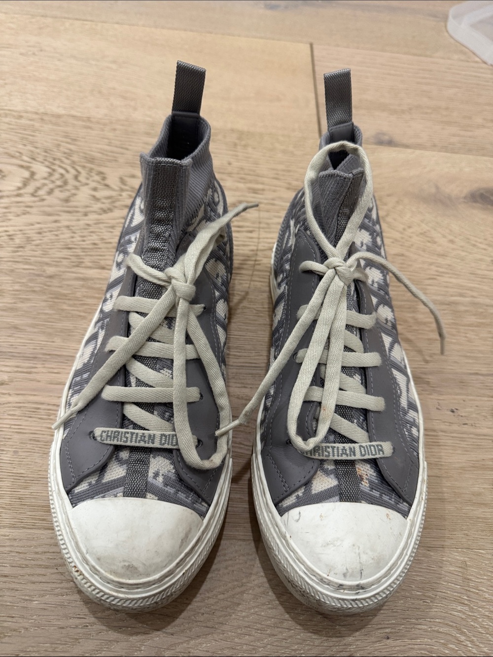 Dior Men’s Gray and White High-Top Sneakers with Monogram